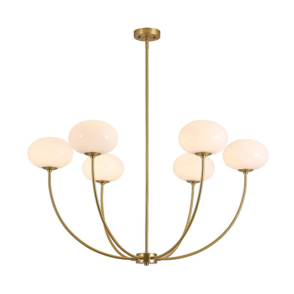 Chandelierias - Contemporary 6 - Light Oval Glossy Glass Round Chandelier - Chandelier - Brass - 