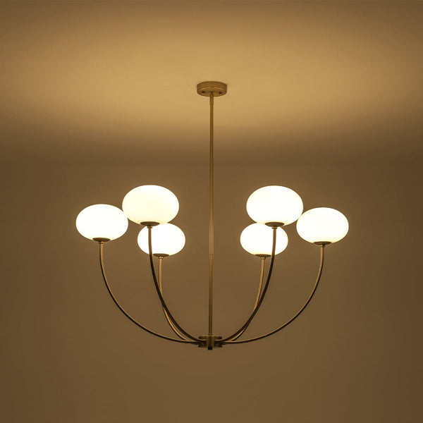 Chandelierias - Contemporary 6 - Light Oval Glossy Glass Round Chandelier - Chandelier - Brass - 
