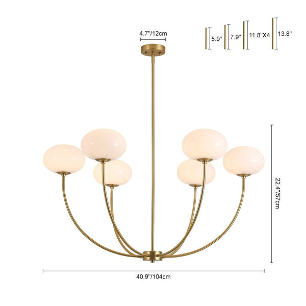 Chandelierias - Contemporary 6 - Light Oval Glossy Glass Round Chandelier - Chandelier - Brass - 