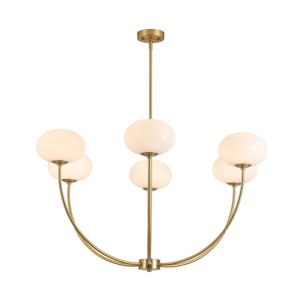 Chandelierias - Contemporary 6 - Light Oval Glossy Glass Round Chandelier - Chandelier - Brass - 
