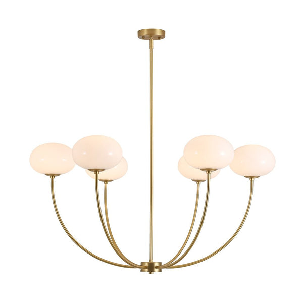 Chandelierias - Contemporary 6 - Light Oval Glossy Glass Round Chandelier - Chandelier - Brass - 