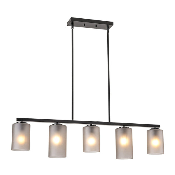 Chandelierias - Contemporary Industrial 5 - Light Cylinder Striped Glass Linear Chandelier - Chandeliers - Black - 