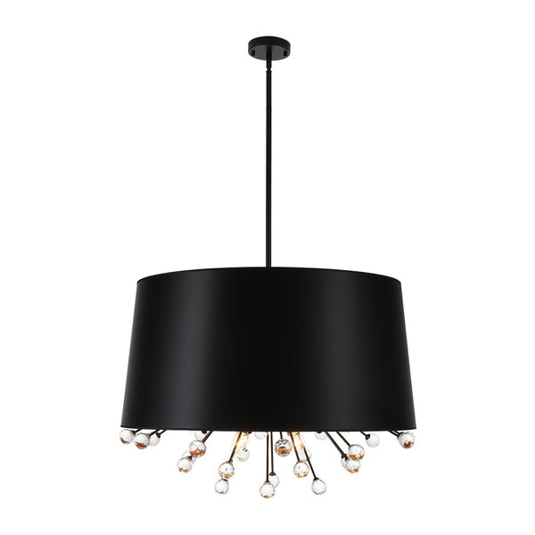 Chandelierias - Contemporary Rustic 12 - Light Crystal Linen Fabric Cone Pendant - Pendants - Black - 