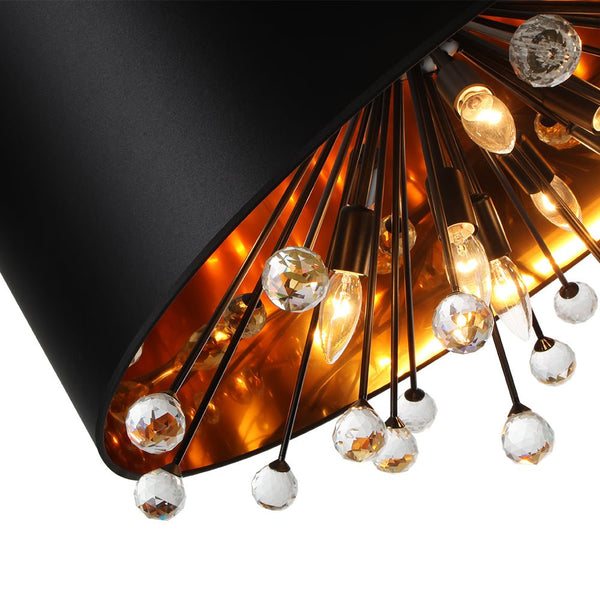 Chandelierias - Contemporary Rustic 12 - Light Crystal Linen Fabric Cone Pendant - Pendants - Black - 