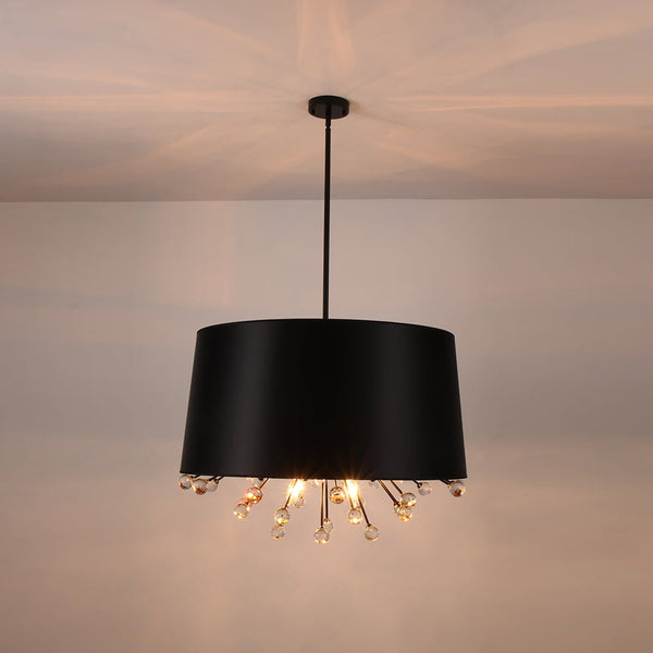 Chandelierias - Contemporary Rustic 12 - Light Crystal Linen Fabric Cone Pendant - Pendants - Black - 