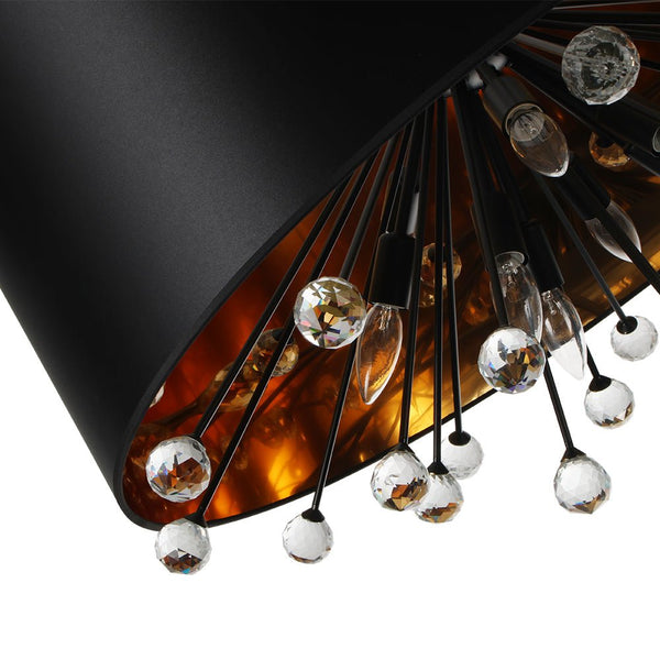 Chandelierias - Contemporary Rustic 12 - Light Crystal Linen Fabric Cone Pendant - Pendants - Black - 