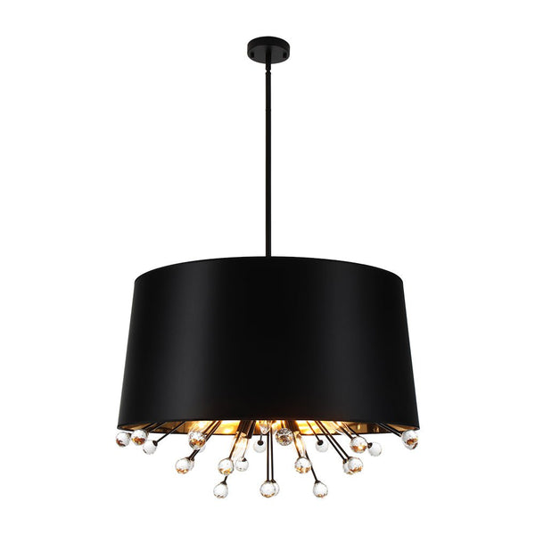 Chandelierias - Contemporary Rustic 12 - Light Crystal Linen Fabric Cone Pendant - Pendants - Black - 