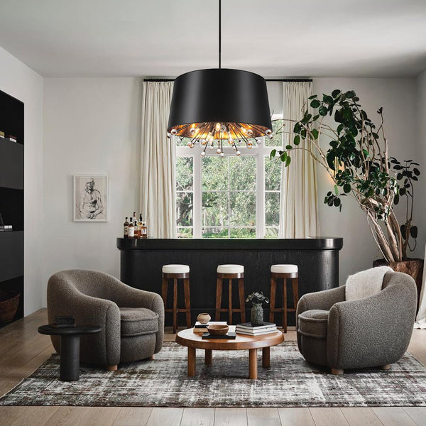 Chandelierias - Contemporary Rustic 12 - Light Crystal Linen Fabric Cone Pendant - Pendants - Black - 