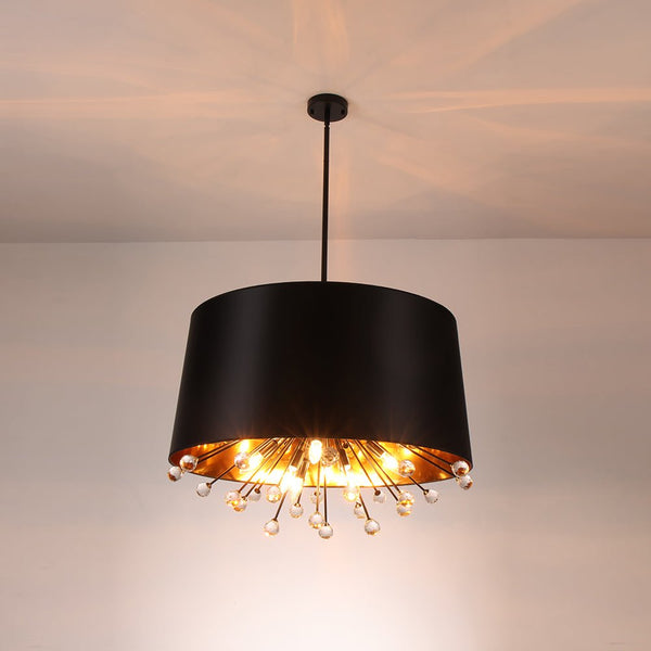 Chandelierias - Contemporary Rustic 12 - Light Crystal Linen Fabric Cone Pendant - Pendants - Black - 