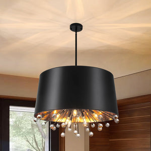 Chandelierias - Contemporary Rustic 12 - Light Crystal Linen Fabric Cone Pendant - Pendants - Black - 