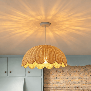 Chandelierias-Cottage 1-Light Rattan Dome Scalloped Pendant-Pendants-White (Backorder Mid Oct.)-1-Pack