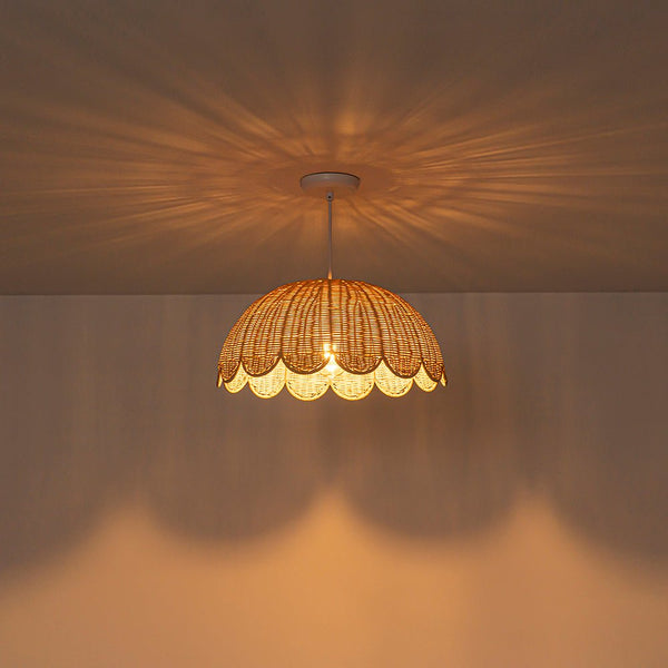 Chandelierias-Cottage 1-Light Rattan Dome Scalloped Pendant-Pendants-White (Backorder Mid Oct.)-2-Pack