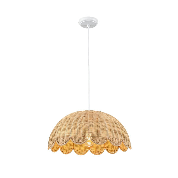 Chandelierias-Cottage 1-Light Rattan Dome Scalloped Pendant-Pendants-White (Backorder Mid Oct.)-2-Pack