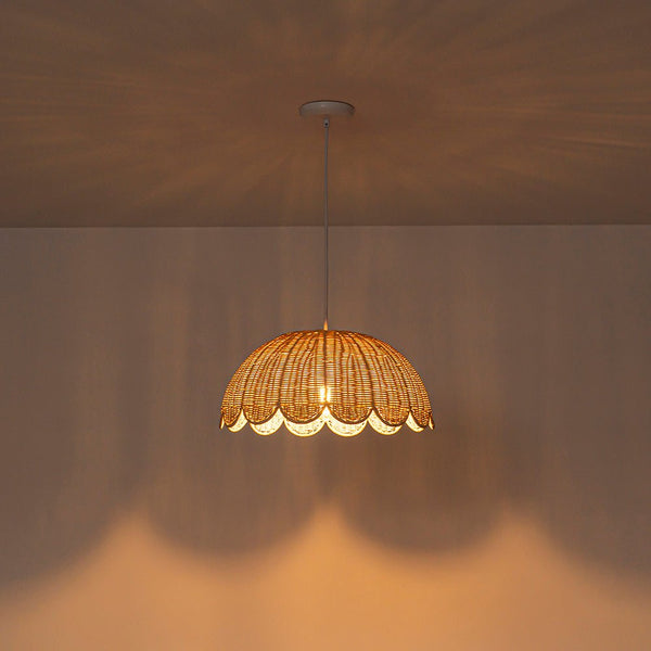 Chandelierias-Cottage 1-Light Rattan Dome Scalloped Pendant-Pendants-White (Backorder Mid Oct.)-2-Pack