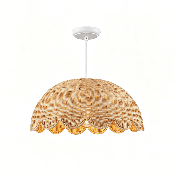 Chandelierias-Cottage 1-Light Rattan Dome Scalloped Pendant-Pendants-White (Backorder Mid Oct.)-2-Pack