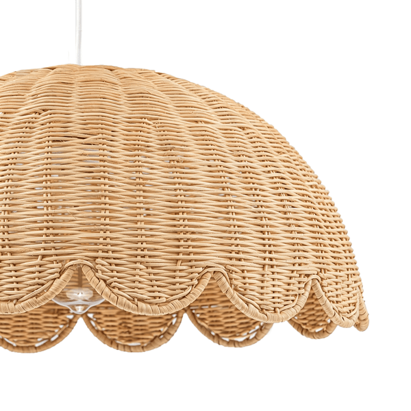 Chandelierias-Cottage 1-Light Rattan Dome Scalloped Pendant-Pendants-White (Backorder Mid Oct.)-2-Pack
