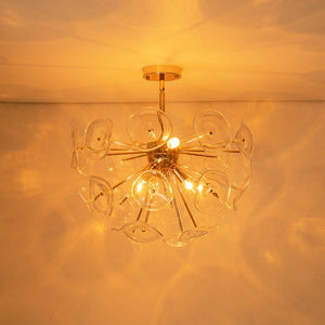 Chandelierias-Creative 4-Light Poppy Glass Sputnik Semi-Flush Mount Chandelier-Chandeliers-Gold-