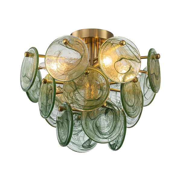 Chandelierias-Dark Green 4-Light Stire Glass Tiered Semi-Flush Mount-Semi Flush-Brass-