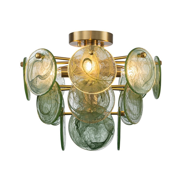 Chandelierias-Dark Green 4-Light Stire Glass Tiered Semi-Flush Mount-Semi Flush-Brass-