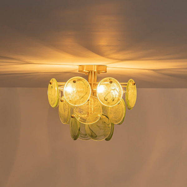 Chandelierias-Dark Green 4-Light Stire Glass Tiered Semi-Flush Mount-Semi Flush-Brass-