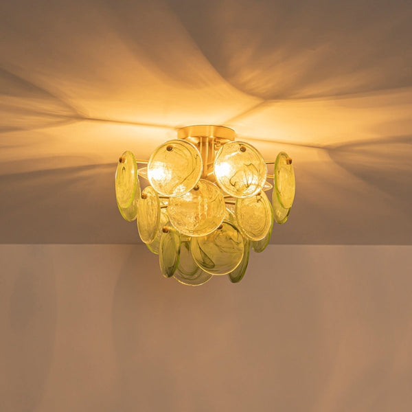 Chandelierias-Dark Green 4-Light Stire Glass Tiered Semi-Flush Mount-Semi Flush-Brass-