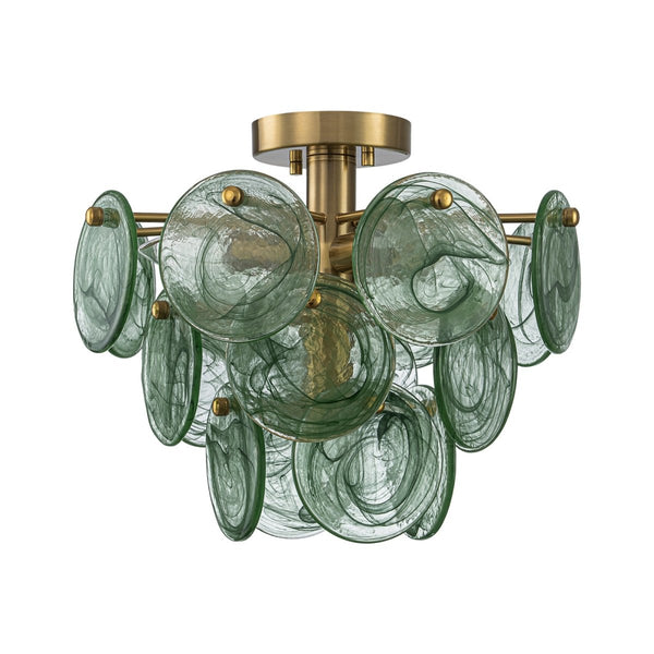 Chandelierias-Dark Green 4-Light Stire Glass Tiered Semi-Flush Mount-Semi Flush-Brass-
