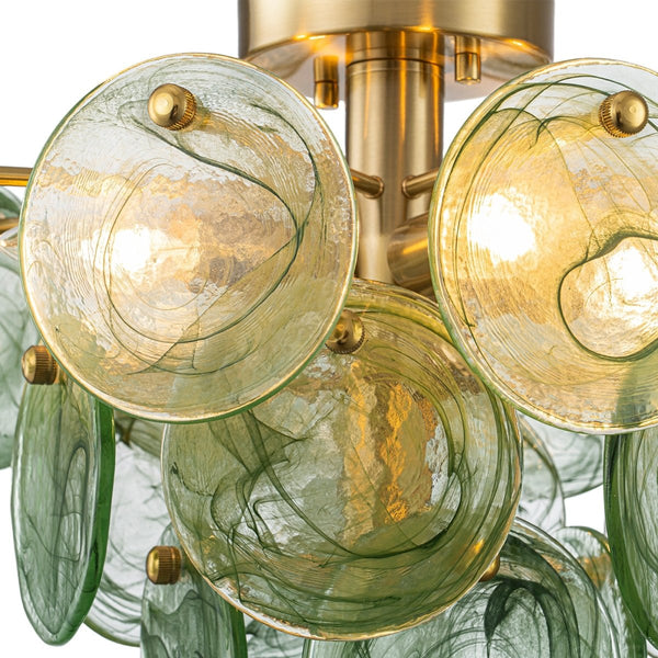 Chandelierias-Dark Green 4-Light Stire Glass Tiered Semi-Flush Mount-Semi Flush-Brass-