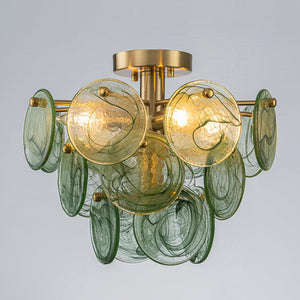 Chandelierias-Dark Green 4-Light Stire Glass Tiered Semi-Flush Mount-Semi Flush-Brass-