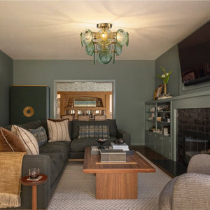 Chandelierias-Dark Green 4-Light Stire Glass Tiered Semi-Flush Mount-Semi Flush-Brass-