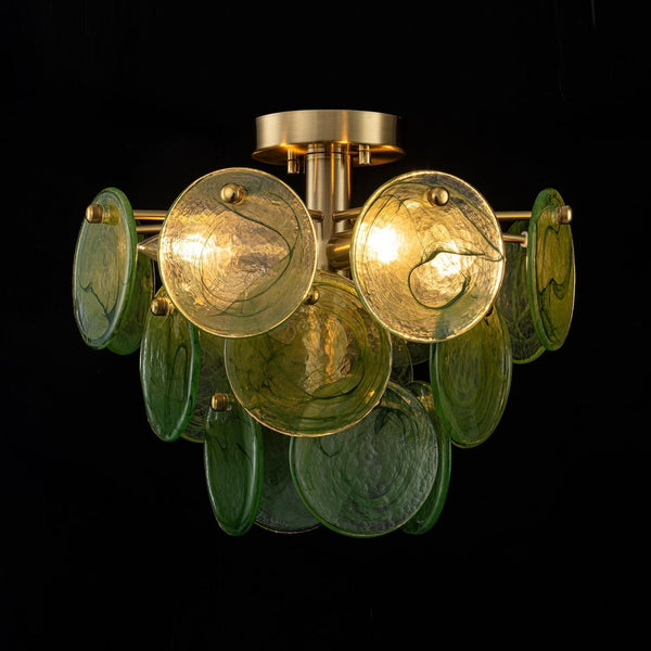 Chandelierias-Dark Green 4-Light Stire Glass Tiered Semi-Flush Mount-Semi Flush-Brass-