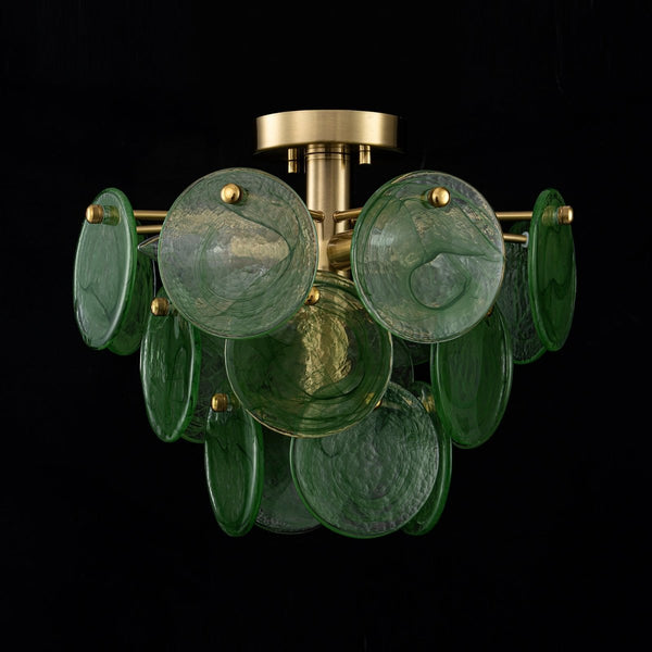 Chandelierias-Dark Green 4-Light Stire Glass Tiered Semi-Flush Mount-Semi Flush-Brass-