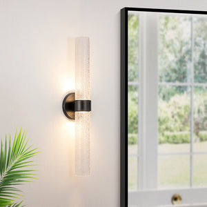 Chandelierias - Dual - Light Water - patterned Glass Dimmable LED Vanity Lamp - Wall Light - Matte Black - 1 - Pack