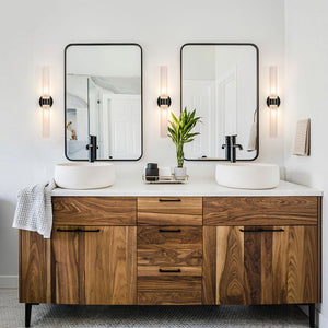 Chandelierias - Dual - Light Water - patterned Glass Dimmable LED Vanity Lamp - Wall Light - Matte Black - 3 - Pack