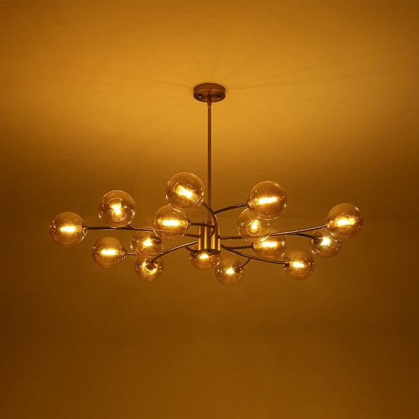 Chandelierias - Eclectic Modern 15 - Light Amber Glass Vortex Branch Chandelier - Chandeliers - Brass - 