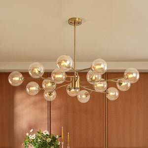Chandelierias - Eclectic Modern 15 - Light Amber Glass Vortex Branch Chandelier - Chandeliers - Brass - 
