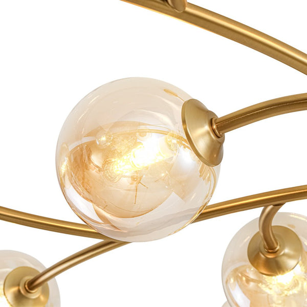 Chandelierias - Eclectic Modern 15 - Light Amber Glass Vortex Branch Chandelier - Chandeliers - Brass - 
