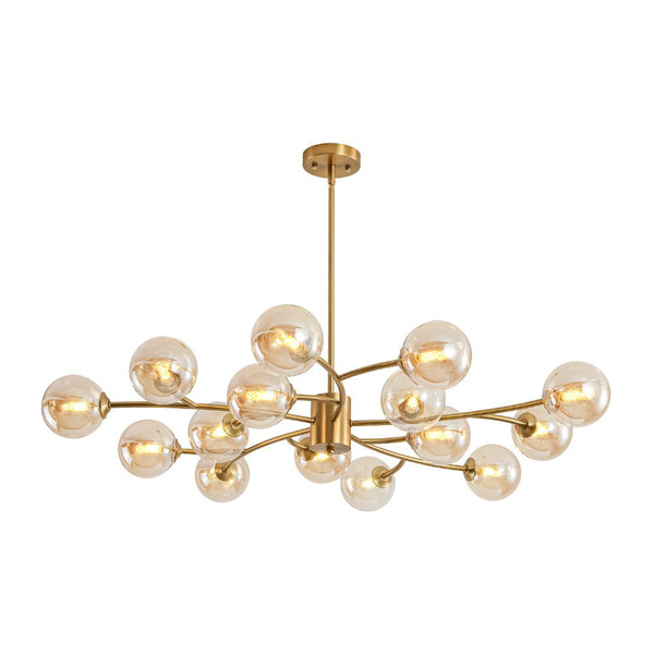 Chandelierias - Eclectic Modern 15 - Light Amber Glass Vortex Branch Chandelier - Chandeliers - Brass - 