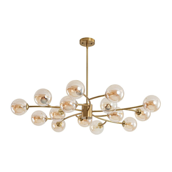 Chandelierias - Eclectic Modern 15 - Light Amber Glass Vortex Branch Chandelier - Chandeliers - Brass - 