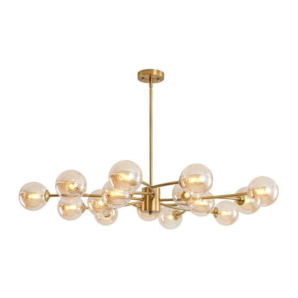Chandelierias - Eclectic Modern 15 - Light Amber Glass Vortex Branch Chandelier - Chandeliers - Brass - 