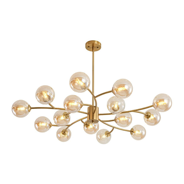 Chandelierias - Eclectic Modern 15 - Light Amber Glass Vortex Branch Chandelier - Chandeliers - Brass - 