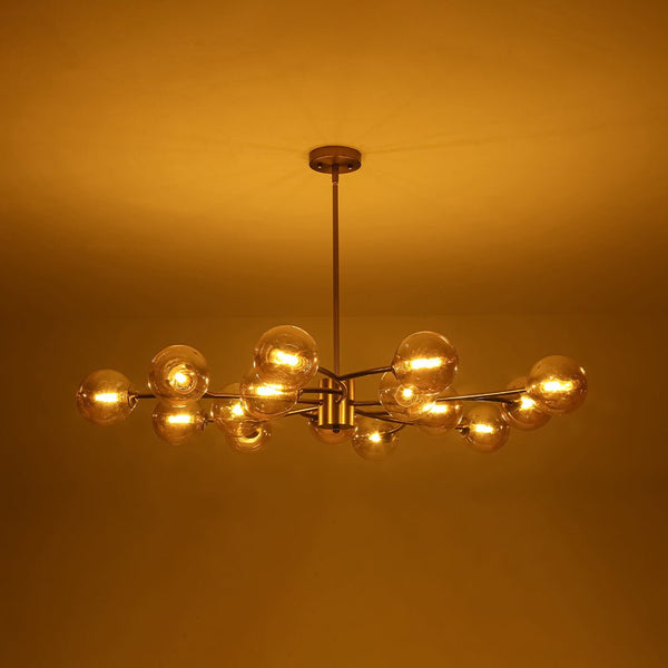 Chandelierias - Eclectic Modern 15 - Light Amber Glass Vortex Branch Chandelier - Chandeliers - Brass - 
