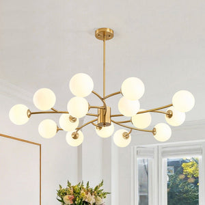 Chandelierias - Eclectic Modern 15 - Light Frosted White Glass Vortex Branch Chandelier - Chandeliers - Brass - 