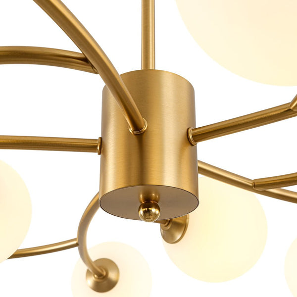 Chandelierias - Eclectic Modern 15 - Light Frosted White Glass Vortex Branch Chandelier - Chandeliers - Brass - 