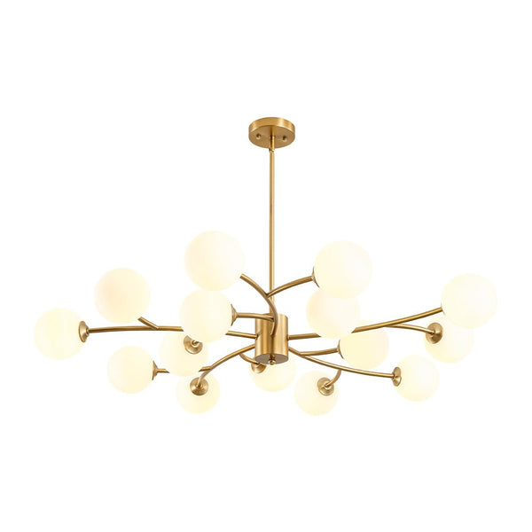 Chandelierias - Eclectic Modern 15 - Light Frosted White Glass Vortex Branch Chandelier - Chandeliers - Brass - 
