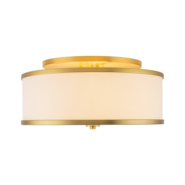 Chandelierias-Fabric Round Drum 3-Light Brass Semi-flush Mount Glass Diffuser-Semi Flush-Brass-