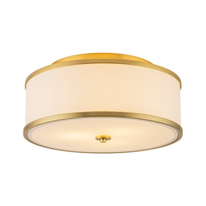 Chandelierias-Fabric Round Drum 3-Light Brass Semi-flush Mount Glass Diffuser-Semi Flush-Brass-