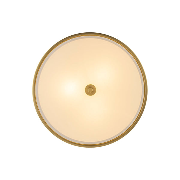 Chandelierias-Fabric Round Drum 3-Light Brass Semi-flush Mount Glass Diffuser-Semi Flush-Brass-
