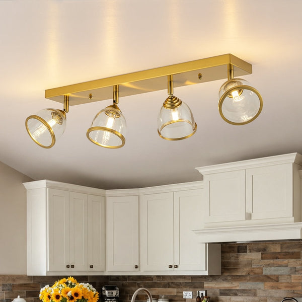 Chandelierias-Farmhouse 4-Light Cloche Dome Glass Spotlight Semi-flush Mount-Semi Flush-Brushed Brass-