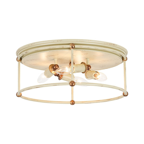 Chandelierias-Farmhouse 4-Light Distressed Round Cage Drum Flush Mount-Flush Mount-Distressed Cream-