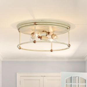 Chandelierias-Farmhouse 4-Light Distressed Round Cage Drum Flush Mount-Flush Mount-Distressed Cream-